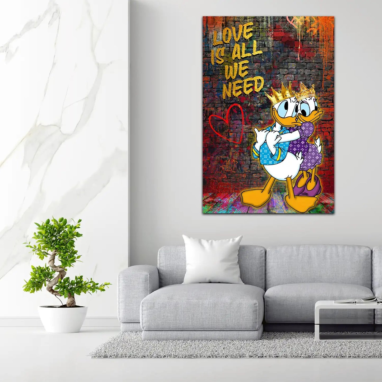 King Duck Love Is All We Need Kunst Wandbild Leinwandbild Kunstdruck XL Wanddeko