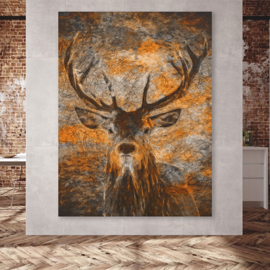 Abstrakt Hirsch Brown Edition, Tiere Leinwandbild Wandbild Kunstdruck XL Wanddeko