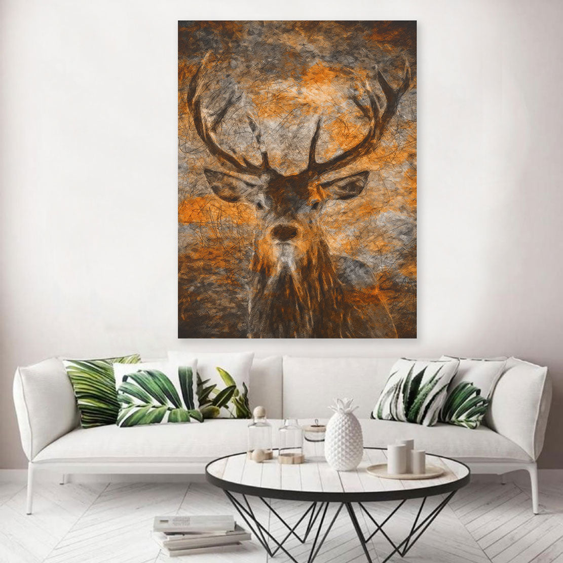 Abstrakt Hirsch Brown Edition, Tiere Leinwandbild Wandbild Kunstdruck XL Wanddeko