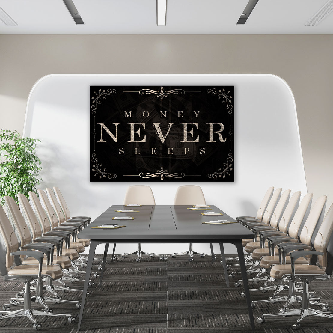 Motivation Mindset Money Never Sleeps Wandbild Leinwandbild Kunstdruck Deko