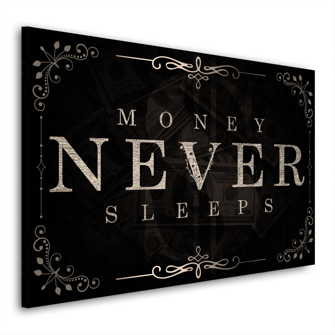 Motivation Mindset Money Never Sleeps Wandbild Leinwandbild Kunstdruck Deko