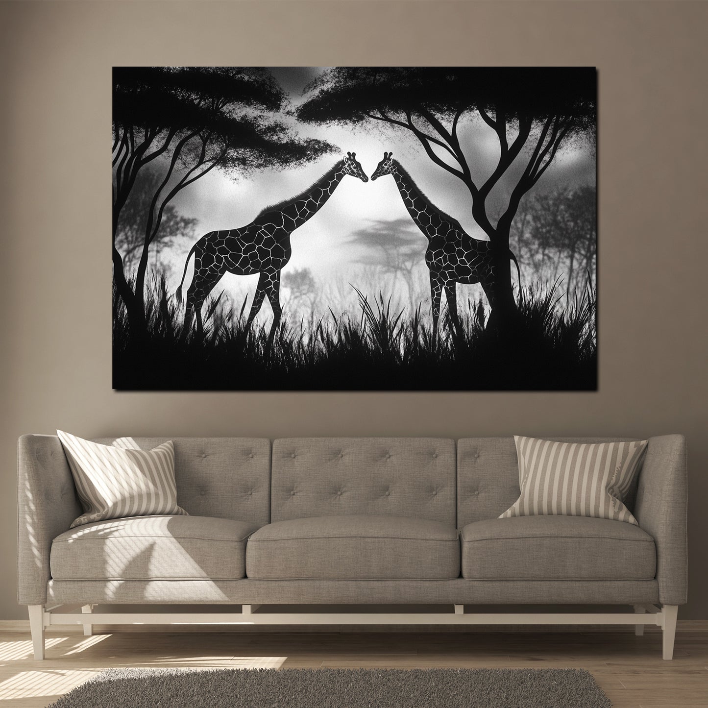 Giraffenpaar schwarz weiß Afrika Wandbild Leinwandbild Kunstdruck XL Wanddeko