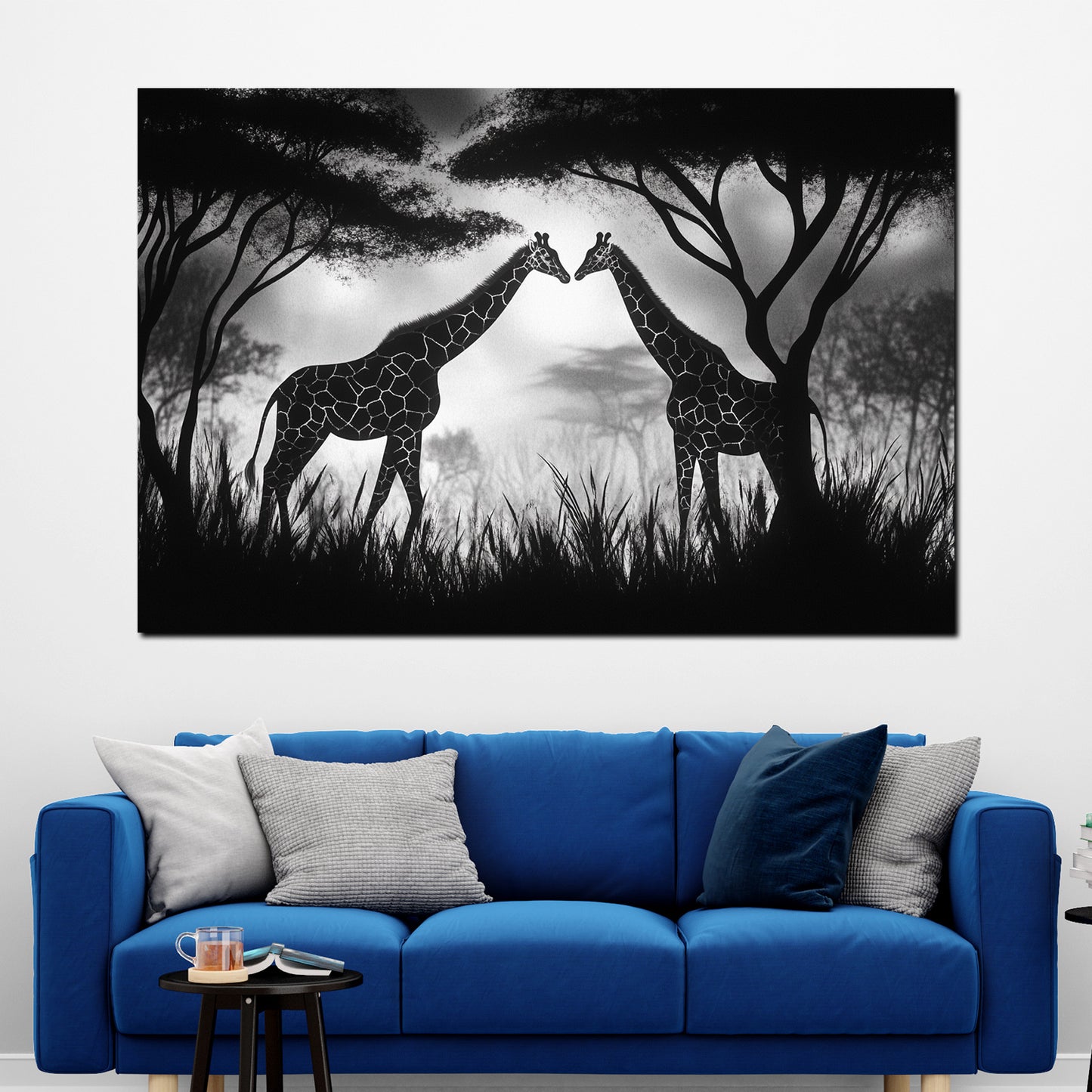 Giraffenpaar schwarz weiß Afrika Wandbild Leinwandbild Kunstdruck XL Wanddeko