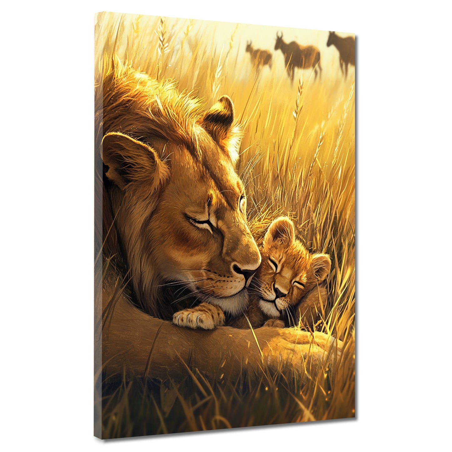 Löwin und Baby Tiermotiv Savanne Leinwandbild Wandbild Kunstdruck XL Wanddeko