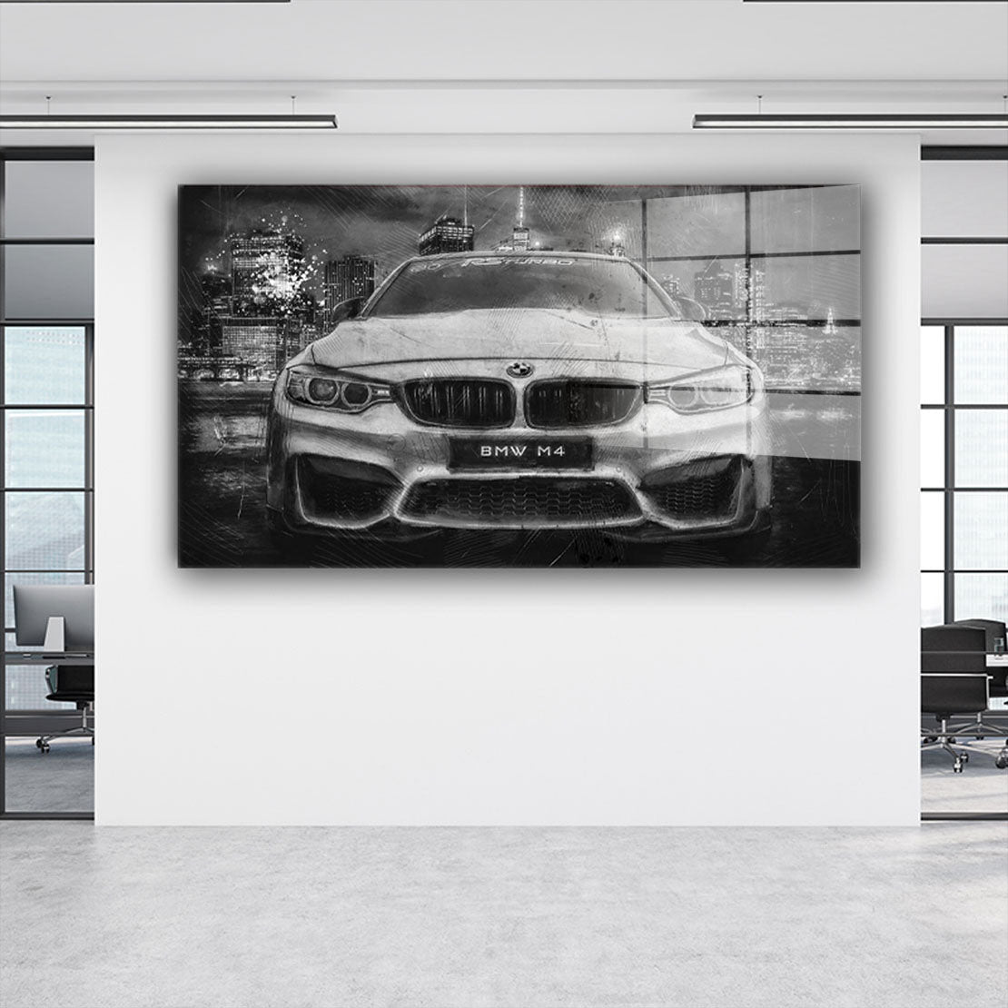 BMW M4 abstrakt Black & White Acrylglasbild Wandbild Bild Wanddeko Wohnzimmer XL