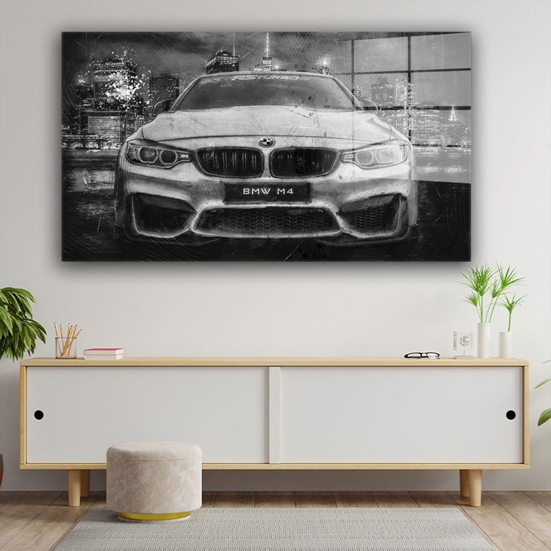 BMW M4 abstrakt Black & White Acrylglasbild Wandbild Bild Wanddeko Wohnzimmer XL
