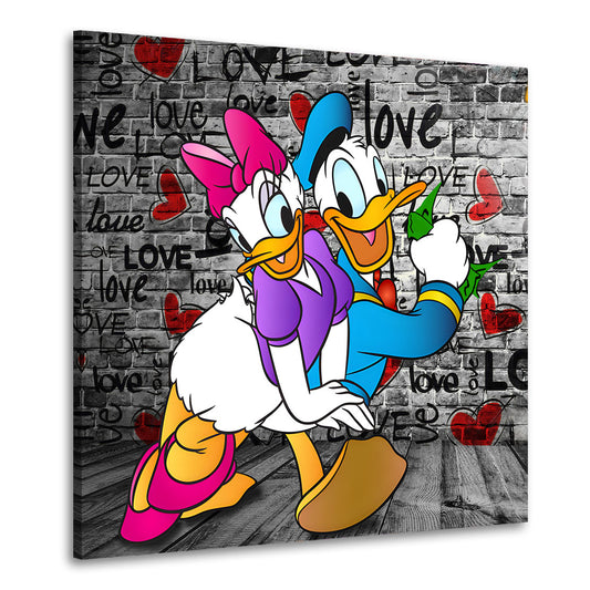 Comic Duck Love Pop Art Kunst Leinwandbild Wandbild Kunstdruck XL Wanddeko