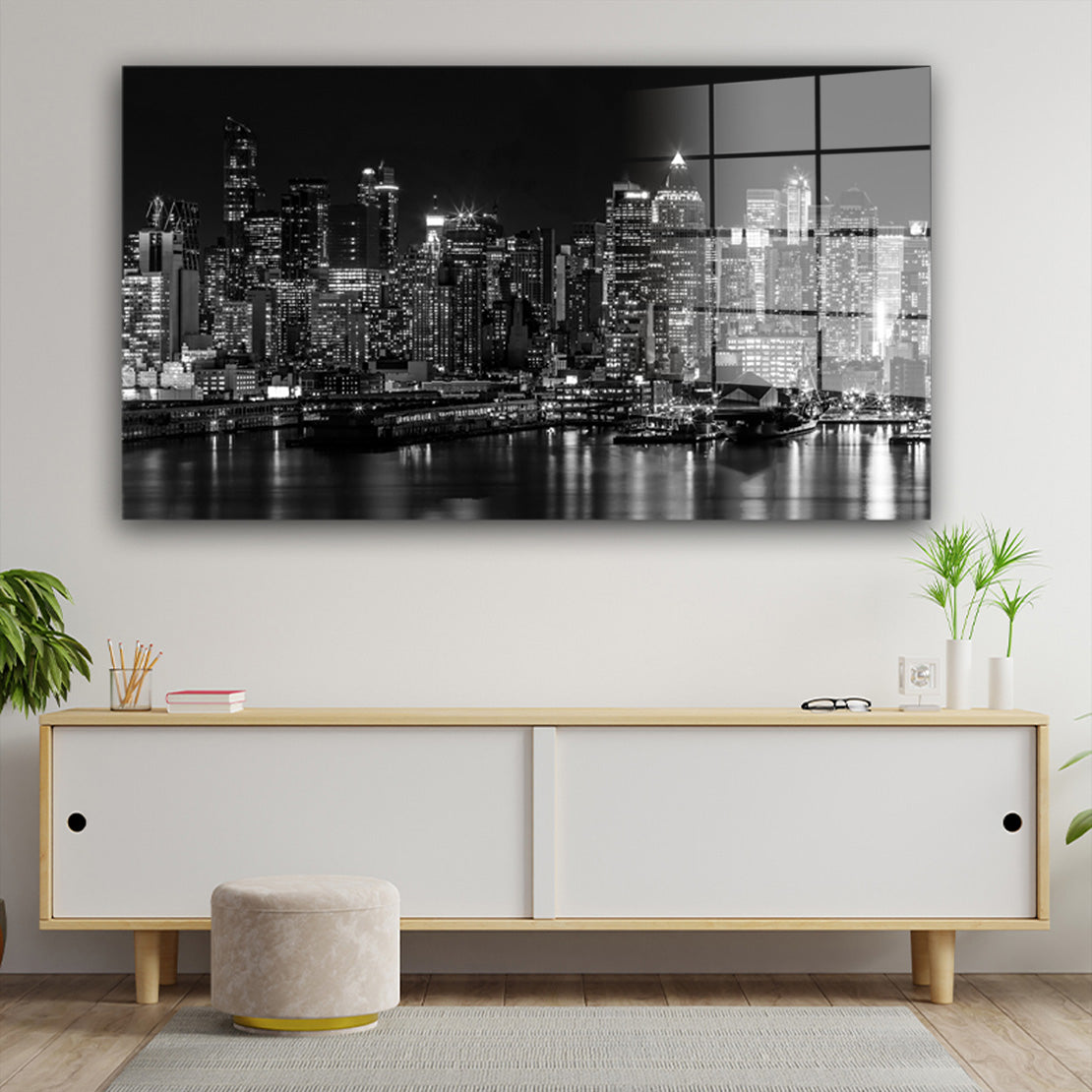 Schwarz weiss New York By Night Acrylglasbild Wandbild Bild Wanddeko Wohnzimmer XL