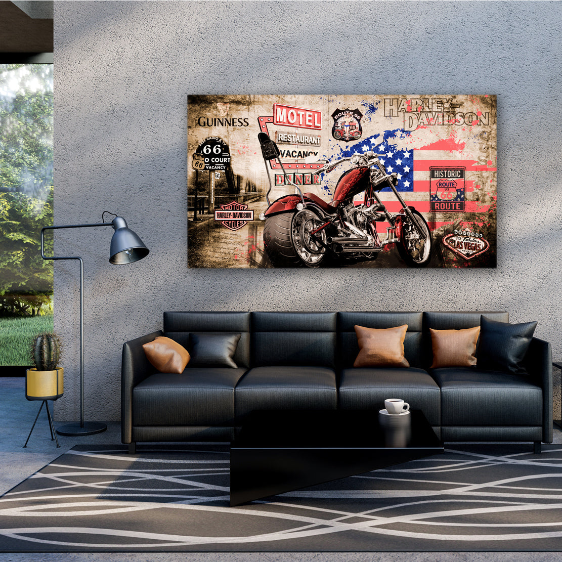 Custom Bike Chopper Motorrad Leinwandbild Wandbild Kunstdruck XL Deko