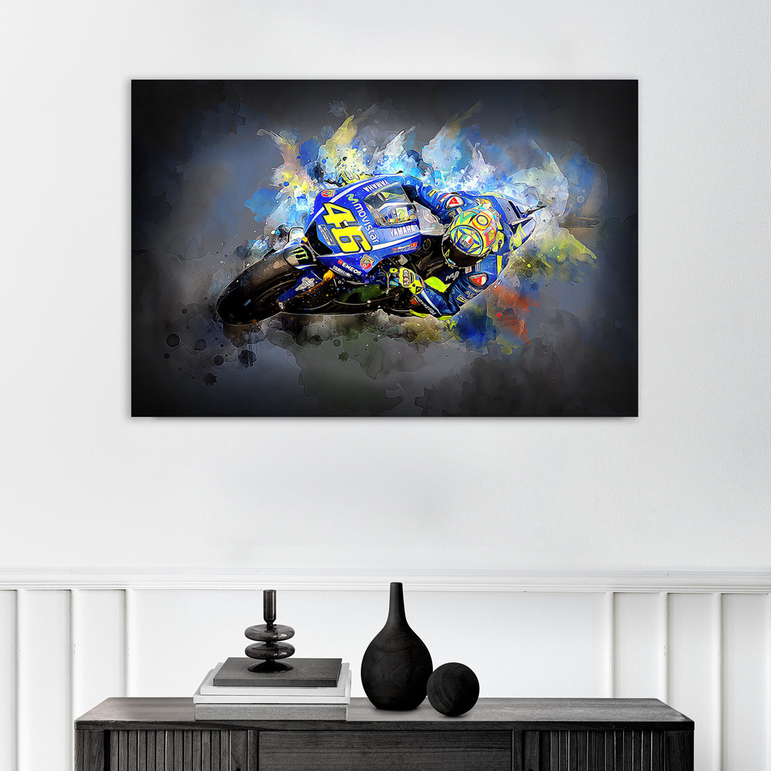 Motorrad Rennfahrer Black Wandbild Leinwandbild Kunstdruck XL Deko