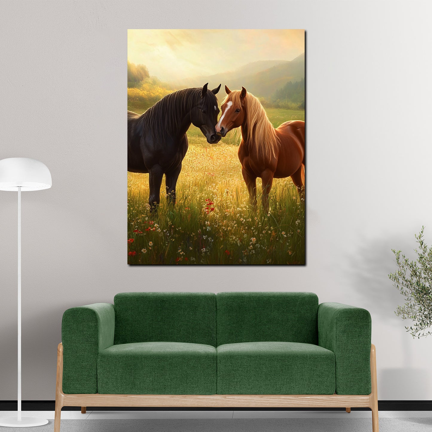Pferde im Sonnenuntergang Leinwandbild Wandbild Kunstdruck XL Wanddeko