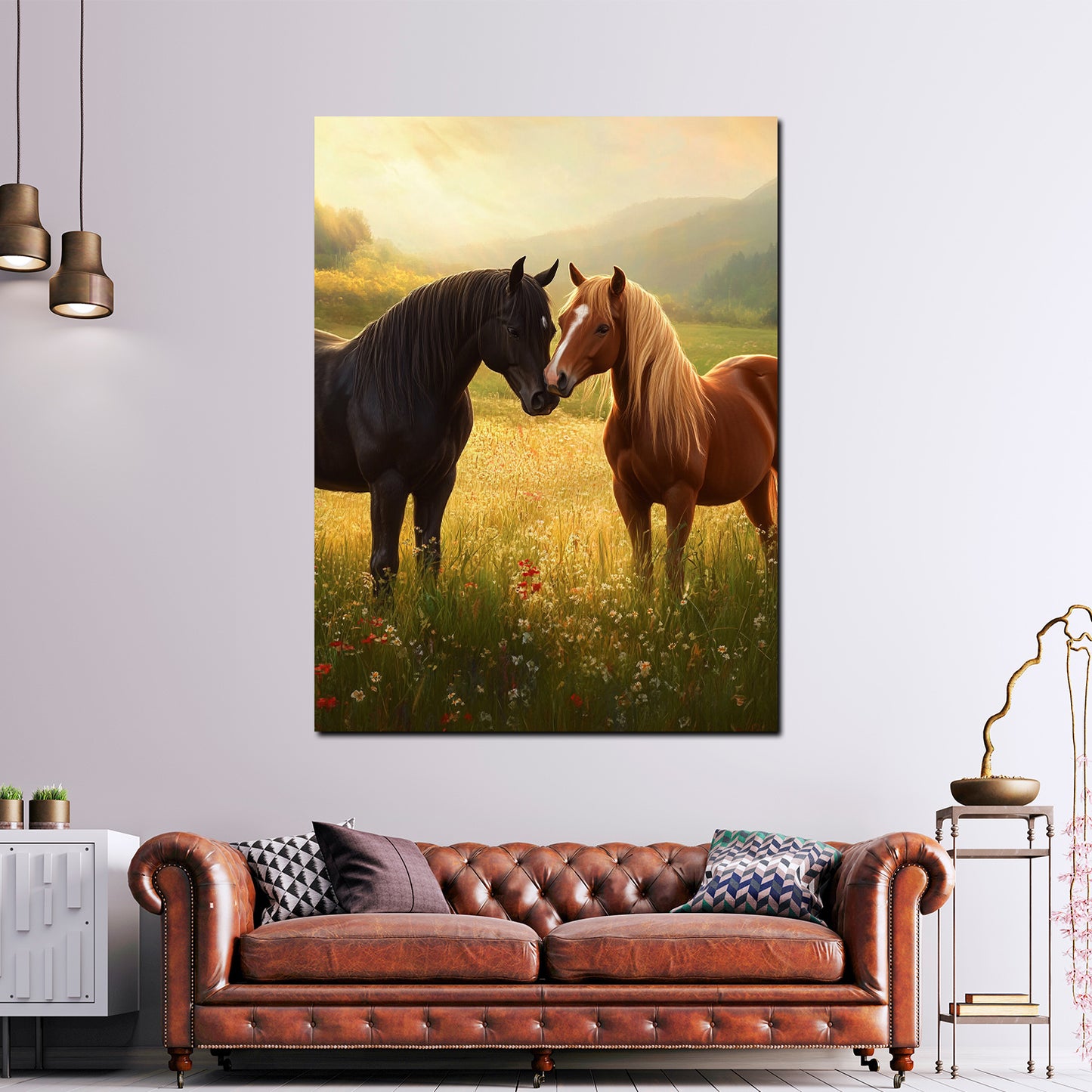 Pferde im Sonnenuntergang Leinwandbild Wandbild Kunstdruck XL Wanddeko
