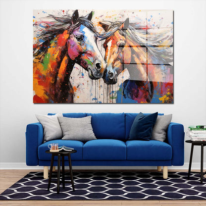 2 Pferde Pop Art Acrylglasbild Wandbild Bild Wanddeko Wohnzimmer XL