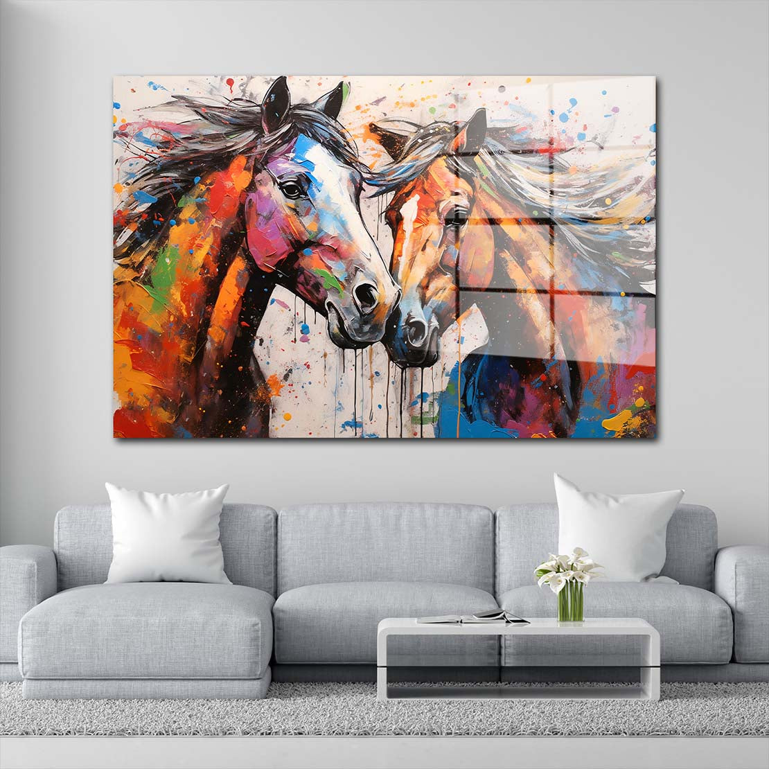 2 Pferde Pop Art Acrylglasbild Wandbild Bild Wanddeko Wohnzimmer XL
