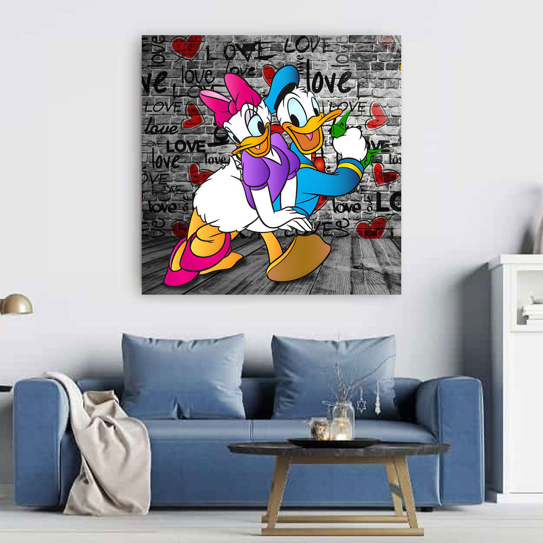 Comic Duck Love Leinwandbild Wandbild Kunstdruck XL Wanddeko