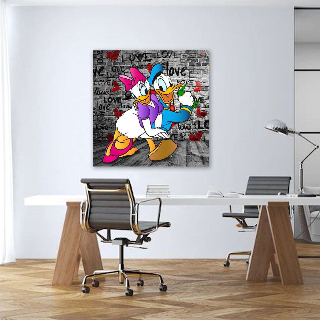 Comic Duck Love Leinwandbild Wandbild Kunstdruck XL Wanddeko