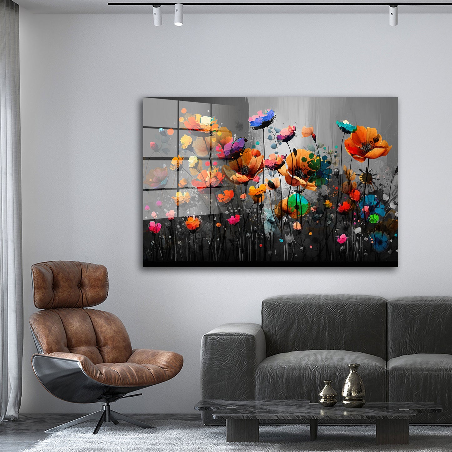 Abstrakt Blumen Colour Acrylglasbild Wandbild Bild Wanddeko Wohnzimmer XL