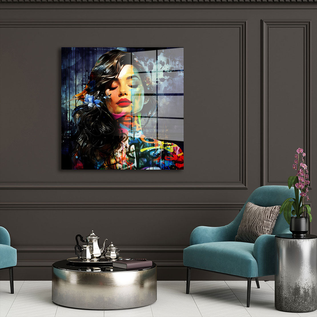 Abstrakt Frau Graffiti Acrylglasbild Wandbild Bild Wanddeko Wohnzimmer XL