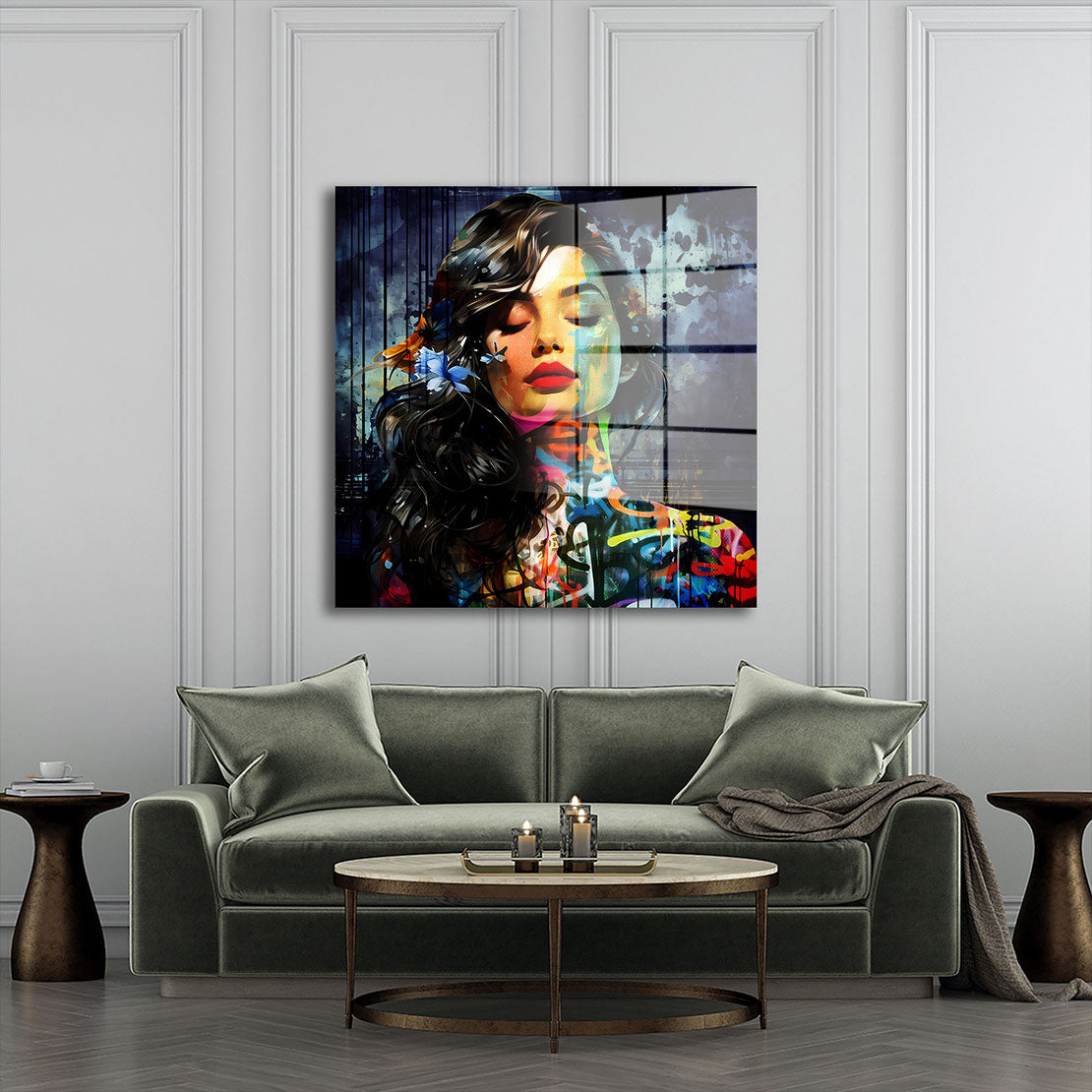 Abstrakt Frau Graffiti Acrylglasbild Wandbild Bild Wanddeko Wohnzimmer XL