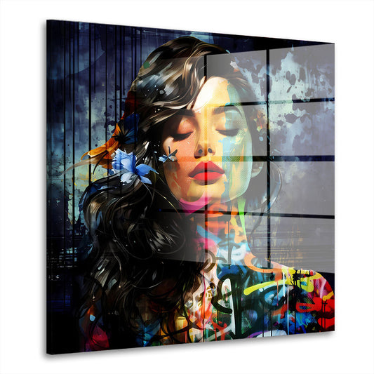 Abstrakt Frau Graffiti Acrylglasbild Wandbild Bild Wanddeko Wohnzimmer XL