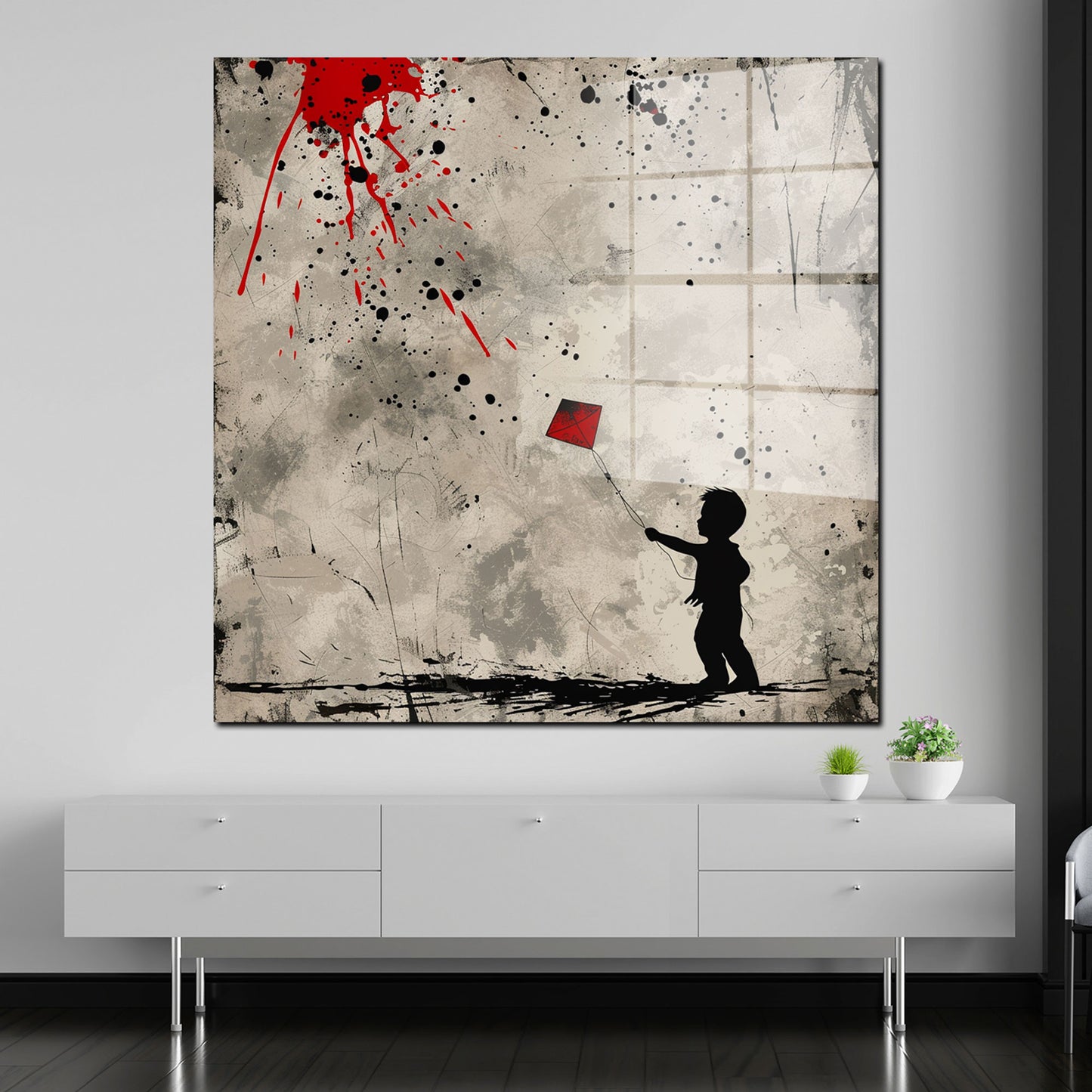 Abstrakt Kind mit Drachen Street Art Acrylglasbild Wandbild Bild Wanddeko Wohnzimmer XL