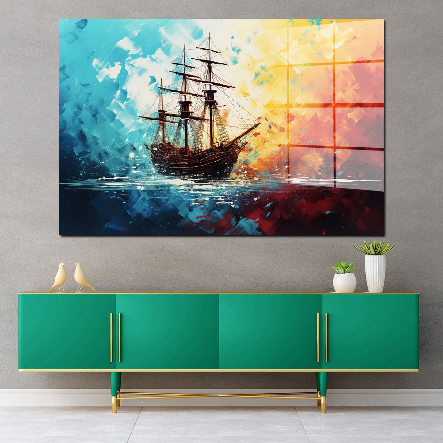 Abstrakt Segelschiff Acrylglasbild Wandbild Bild Wanddeko Wohnzimmer XL
