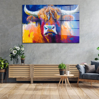 Abstrakt Stier Bulle Paint Acrylglasbild Wandbild Bild Wanddeko Wohnzimmer XL