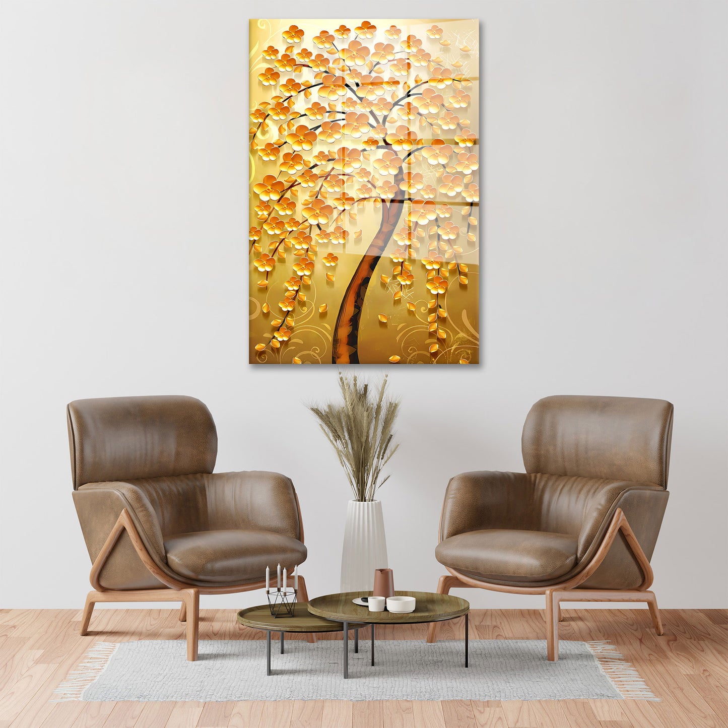 Abstrakt goldener Baum Acrylglasbild Wandbild Bild Wanddeko Wohnzimmer XL