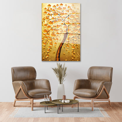 Abstrakt goldener Baum Acrylglasbild Wandbild Bild Wanddeko Wohnzimmer XL