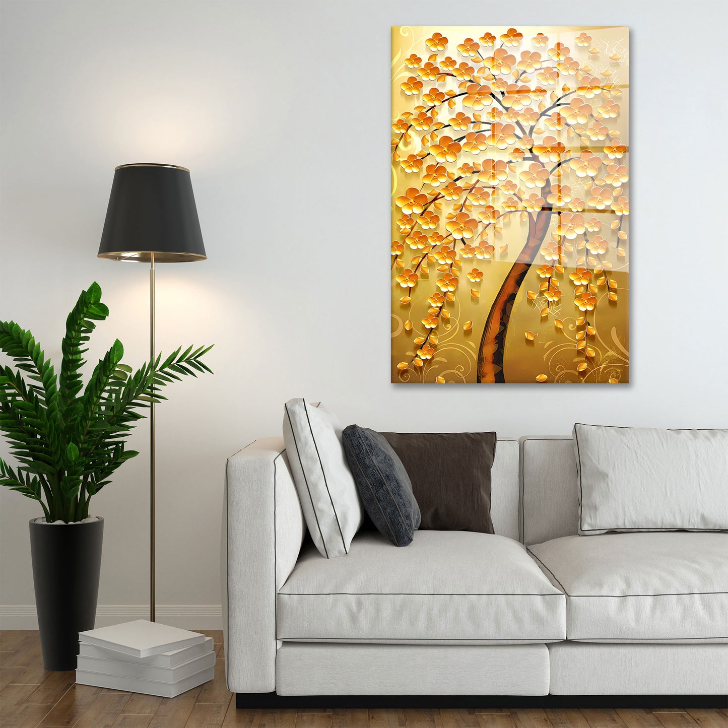 Abstrakt goldener Baum Acrylglasbild Wandbild Bild Wanddeko Wohnzimmer XL