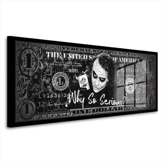 Joker Acrylglas Wandbild Dollar Pop Art Bild Wanddeko Wohnzimmer schwarz weiss