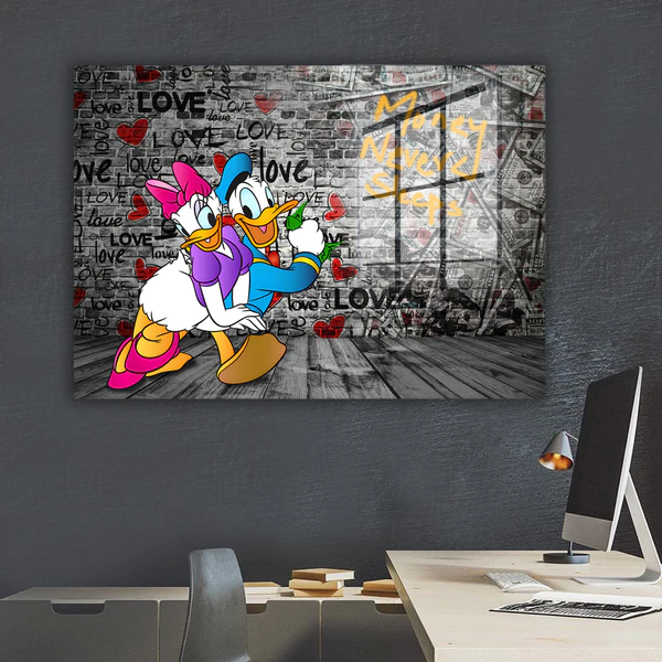 Donald & Daisy Pop Art Comic Acrylglasbild Wandbild Bild Wanddeko Wohnzimmer XL