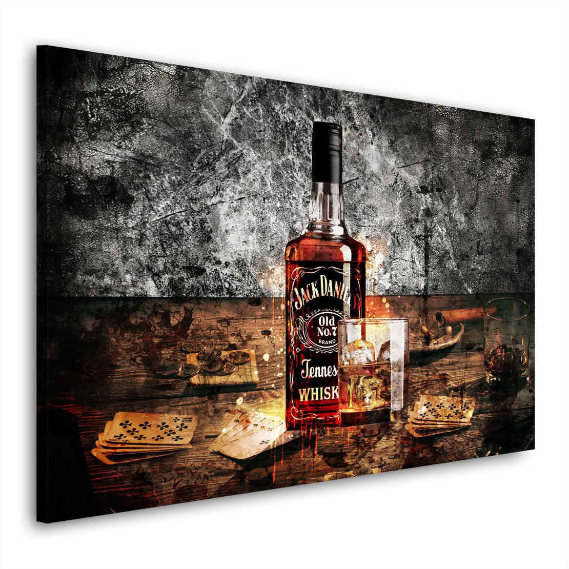 Whiskey Flasche und Glas Wandbild Leinwandbild Kunstdruck XL Wanddeko
