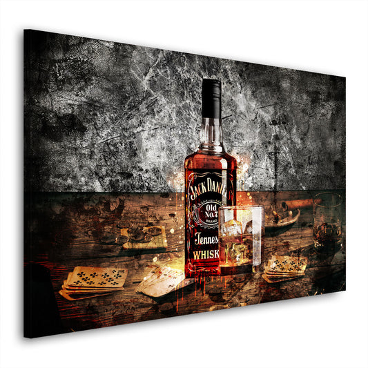 Whiskey Flasche und Glas Wandbild Leinwandbild Kunstdruck XL Wanddeko