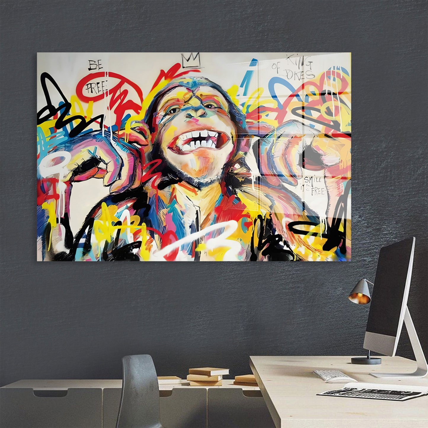 Affe Monkey Pop Art Colour Style Acrylglasbild Wandbild Bild Wanddeko Wohnzimmer XL