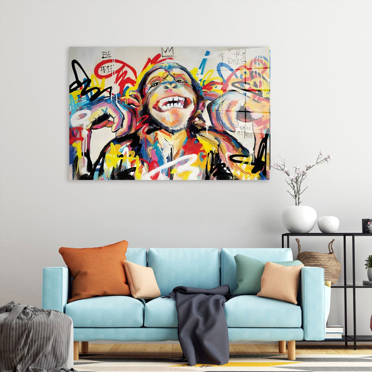 Affe Monkey Pop Art Colour Style Acrylglasbild Wandbild Bild Wanddeko Wohnzimmer XL