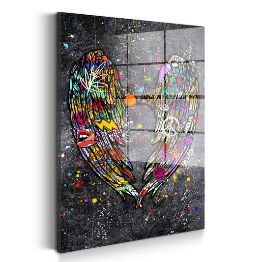 Angel Wings Graffiti Style Acrylglasbild Wandbild Bild Wanddeko Wohnzimmer XL
