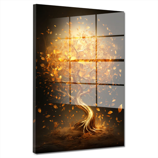 Baum goldene Blätter Acrylglasbild Wandbild Bild Wanddeko Wohnzimmer XL