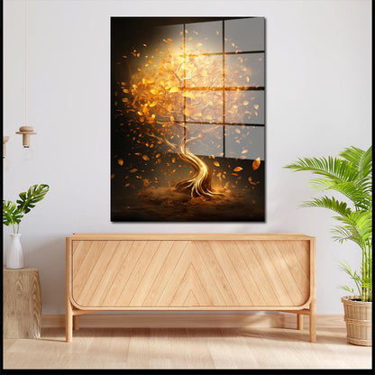 Baum goldene Blätter Acrylglasbild Wandbild Bild Wanddeko Wohnzimmer XL