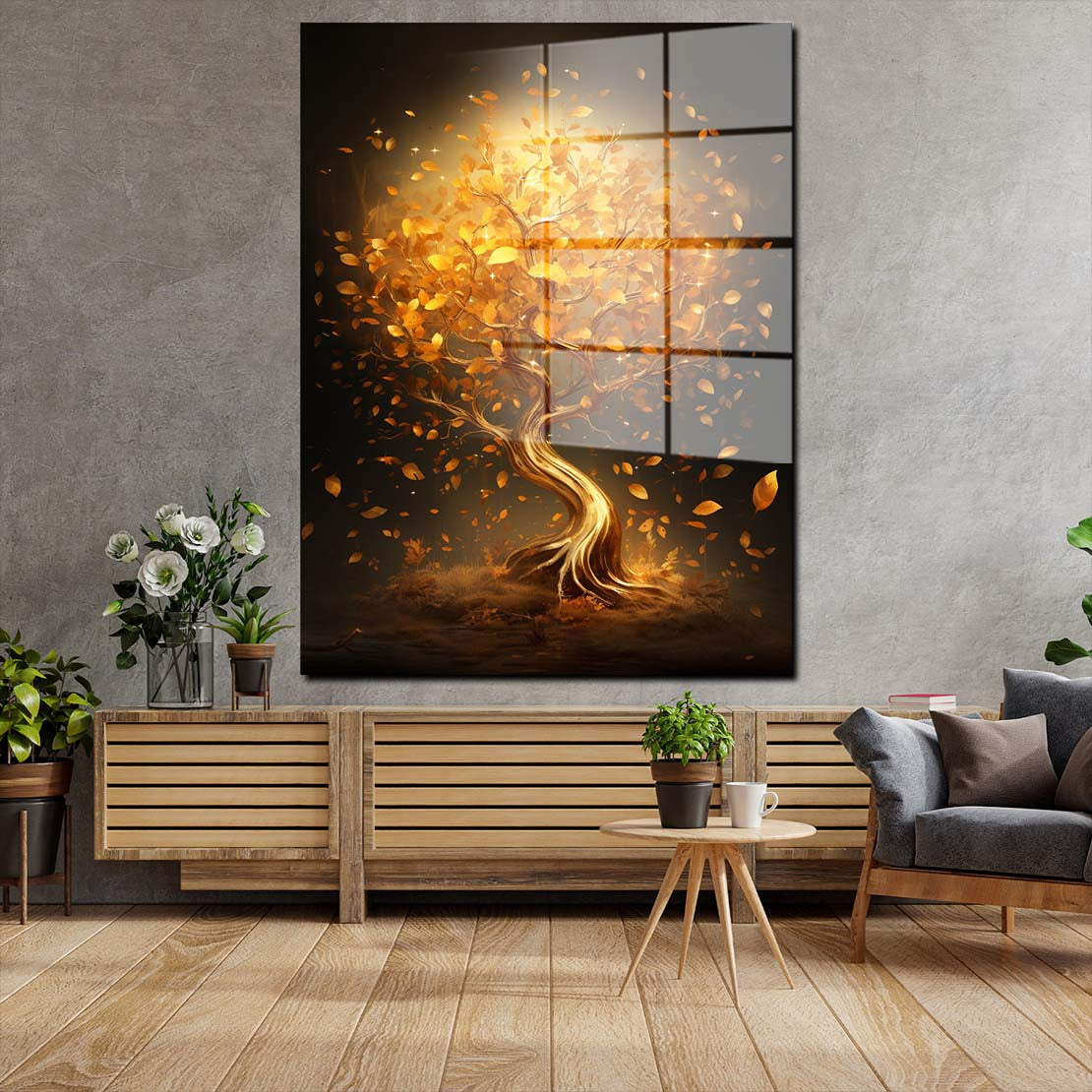 Baum goldene Blätter Acrylglasbild Wandbild Bild Wanddeko Wohnzimmer XL