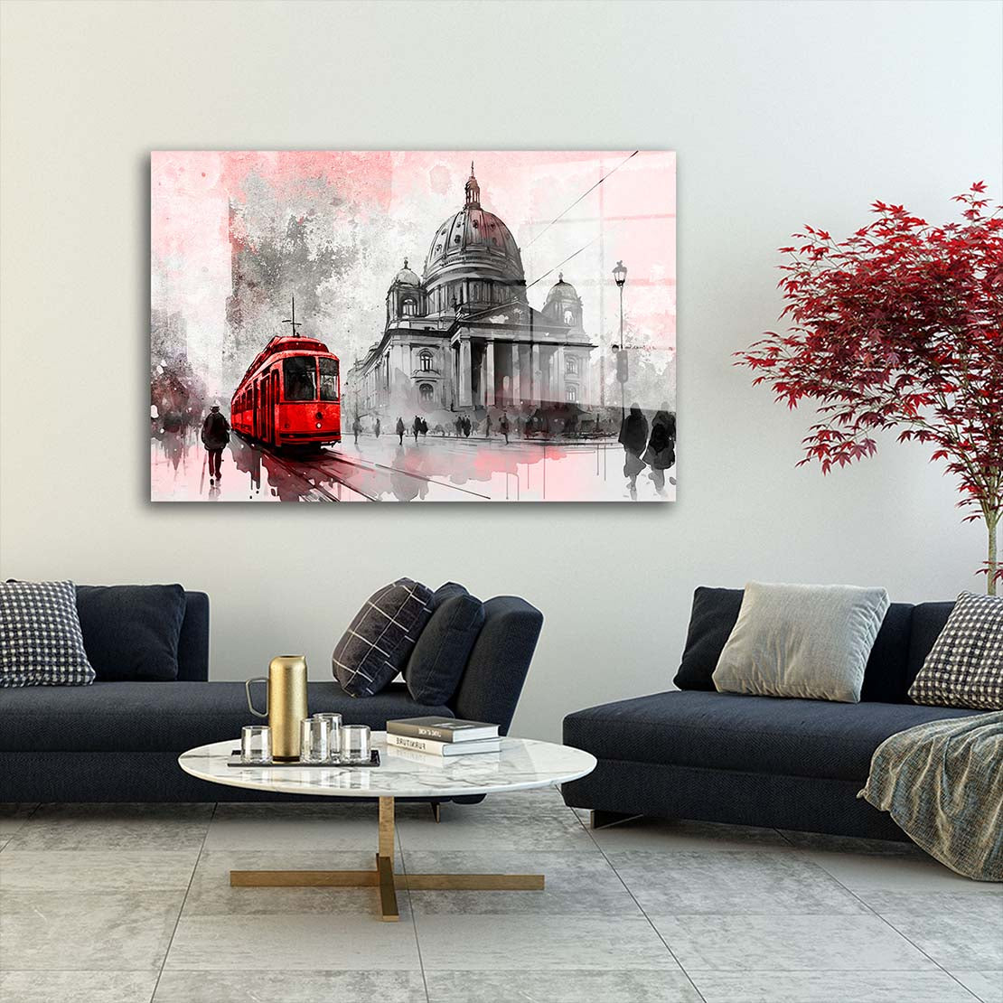 Berlin mit Roter Bahn Acrylglasbild Wandbild Bild Wanddeko Wohnzimmer XL