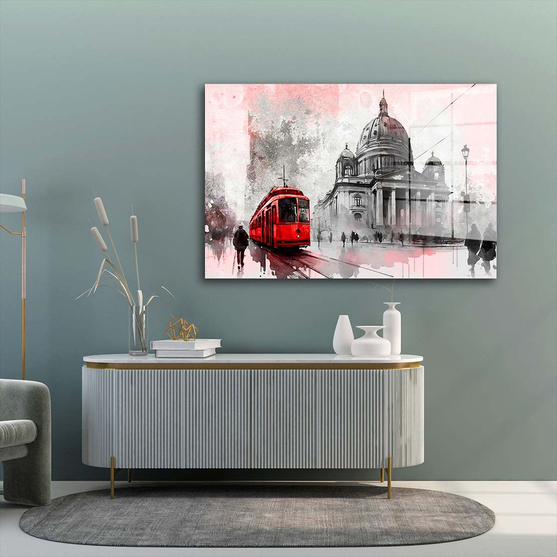 Berlin mit Roter Bahn Acrylglasbild Wandbild Bild Wanddeko Wohnzimmer XL