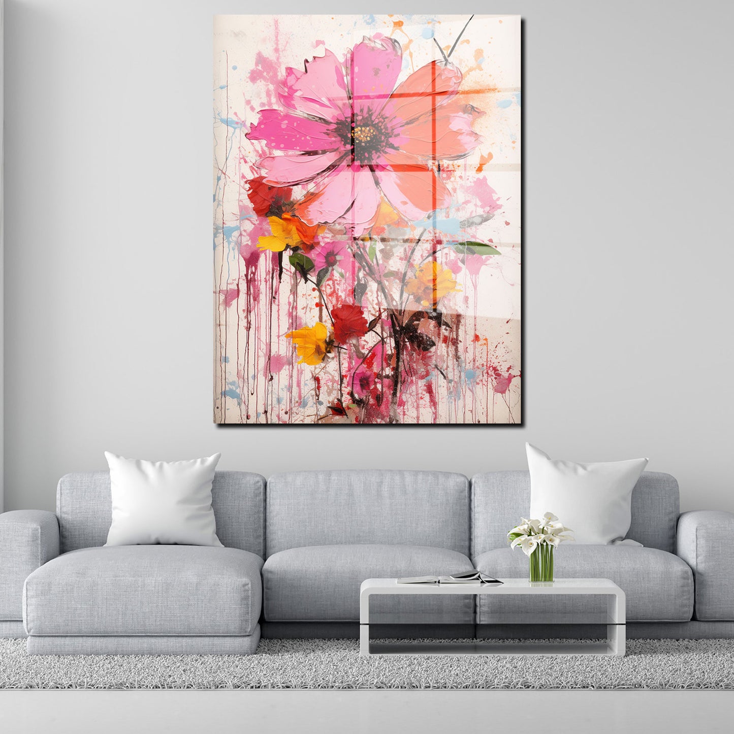 Blume Pink Colour Splash Acrylglasbild Wandbild Bild Wanddeko Wohnzimmer XL