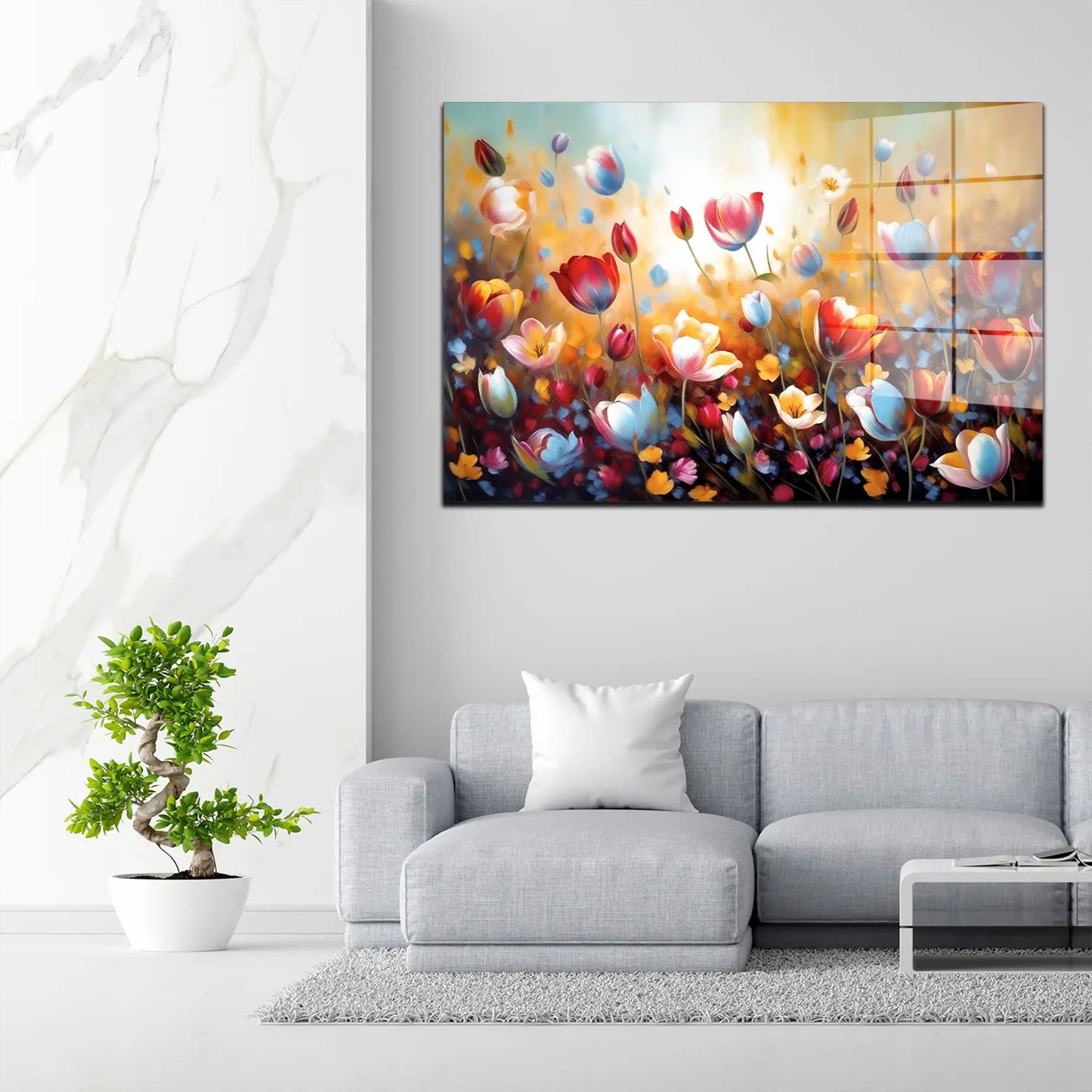 Blumen abstrakt Paint Acrylglasbild Wandbild Bild Wanddeko Wohnzimmer XL