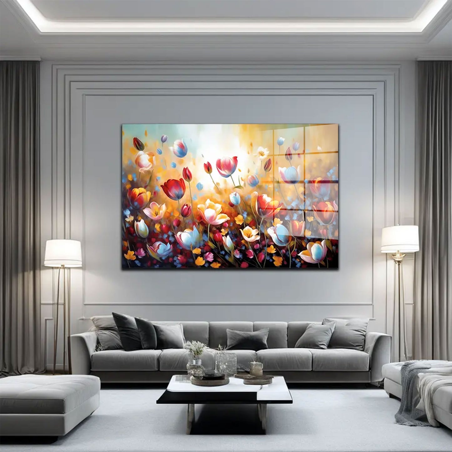 Blumen abstrakt Paint Acrylglasbild Wandbild Bild Wanddeko Wohnzimmer XL