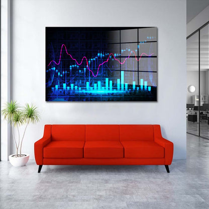 Börse Kerzen Blue Acrylglasbild Wandbild Bild Wanddeko Wohnzimmer XL