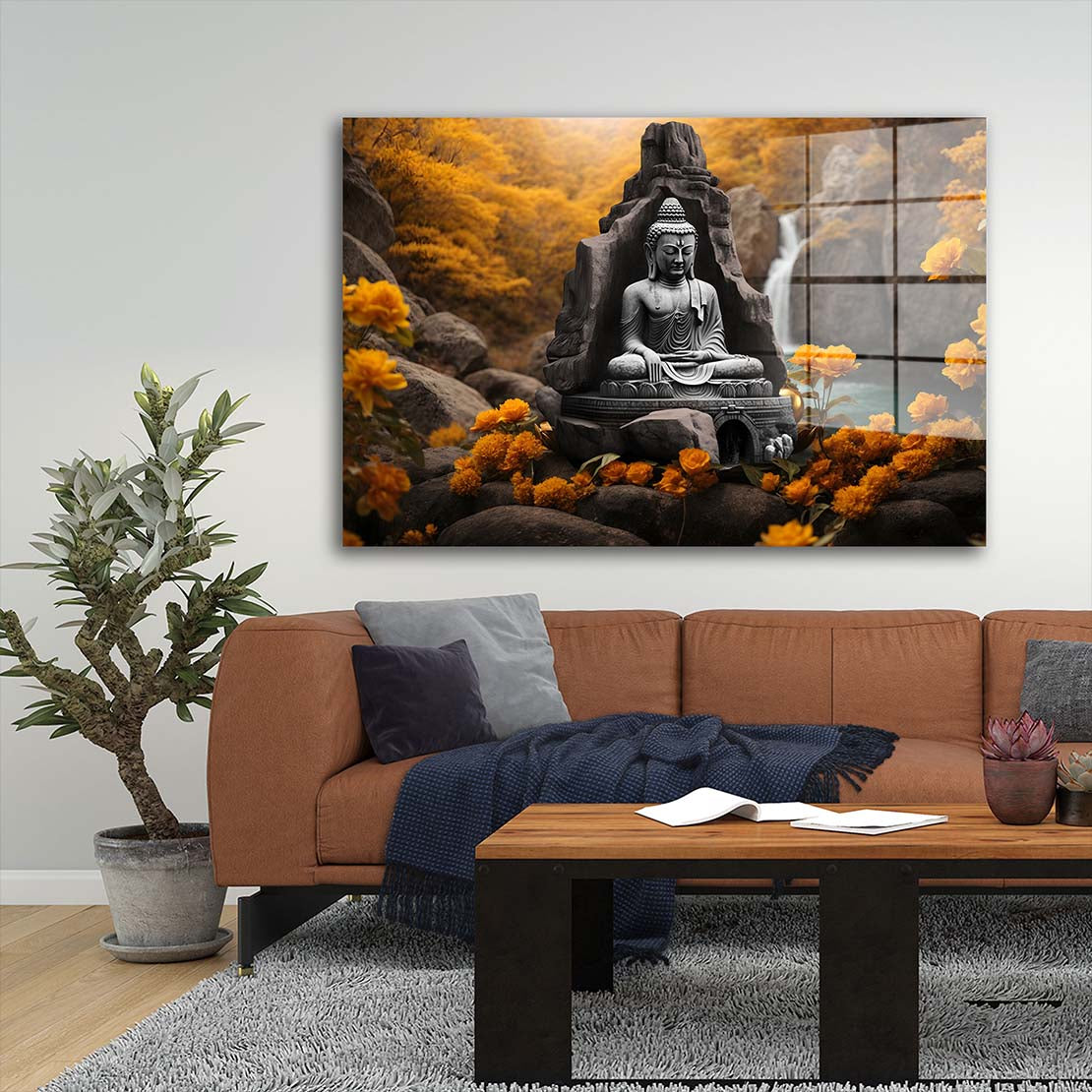 Buddha in der Natur Acrylglasbild Wandbild Bild Wanddeko Wohnzimmer XL