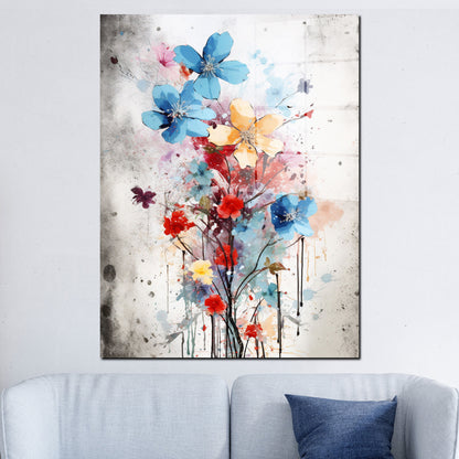 Bunte Blumen Pop Art Acrylglasbild Wandbild Bild Wanddeko Wohnzimmer XL