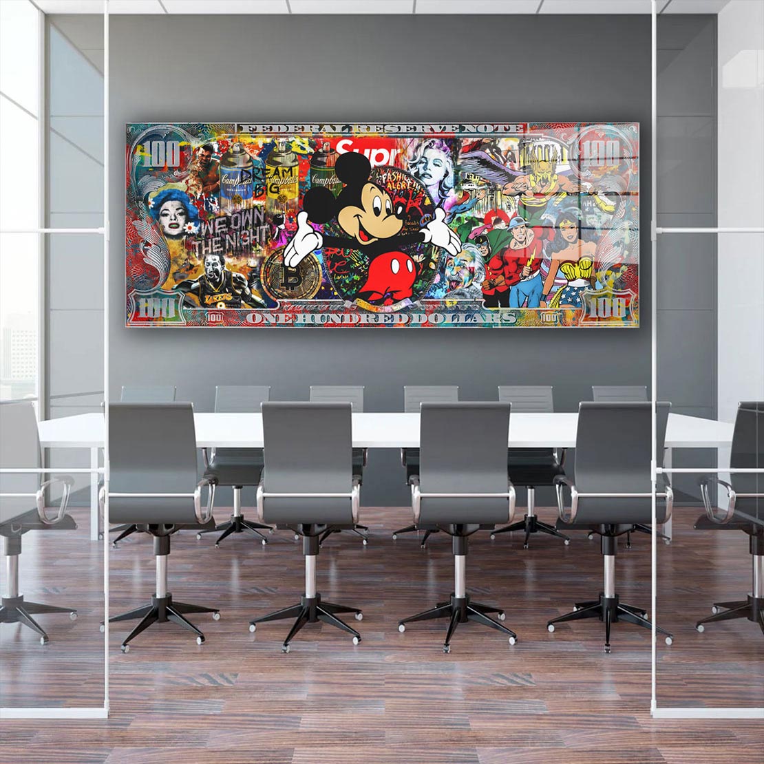 Collage Dollar Pop Art Maus Comic Acrylglasbild Wandbild Bild Wanddeko Wohnzimmer XL
