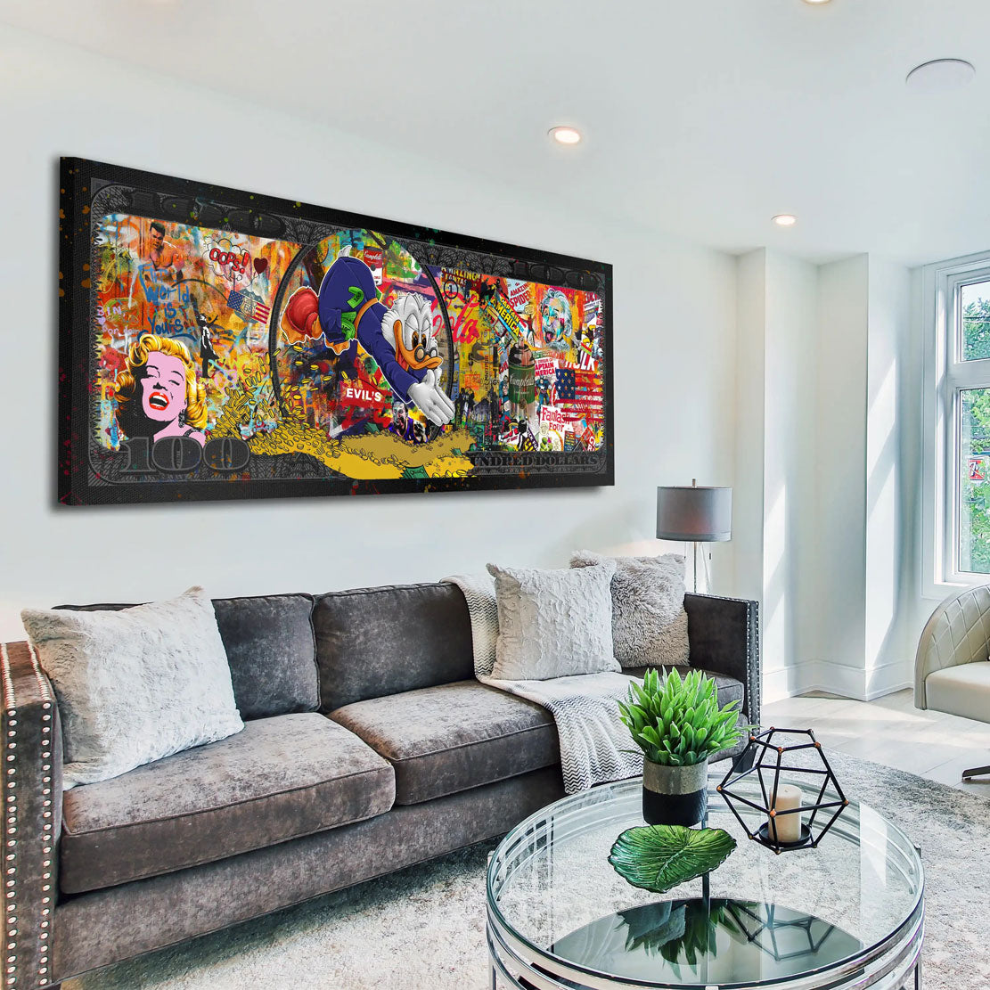 Collage Stars Duck Dollar Acrylglasbild Wandbild Bild Wanddeko Wohnzimmer XL